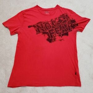 Vintage 90's NO FEAR Red T-shirt 100% Cotton Men's Size M *couple Small Holes*